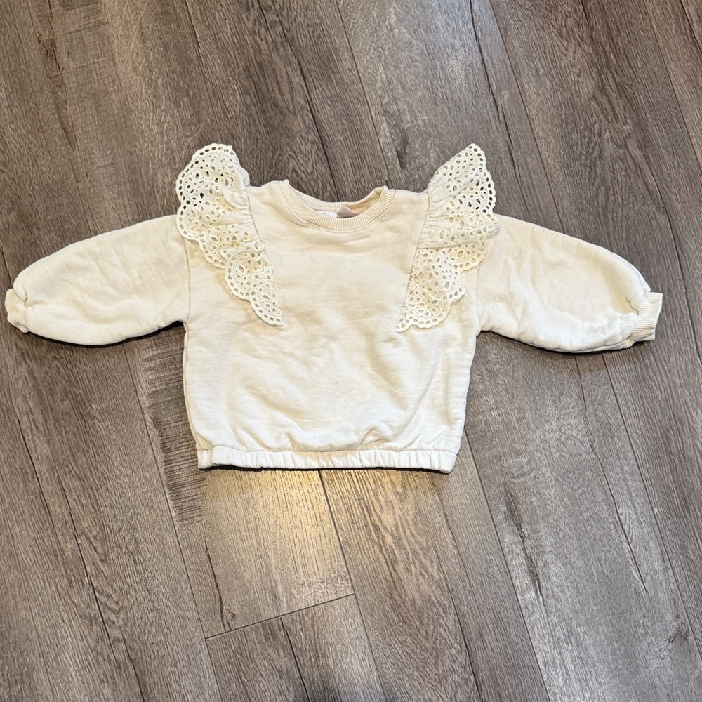 Zara Cream Kids Sweatshirt with Eyelet Ruffles Details